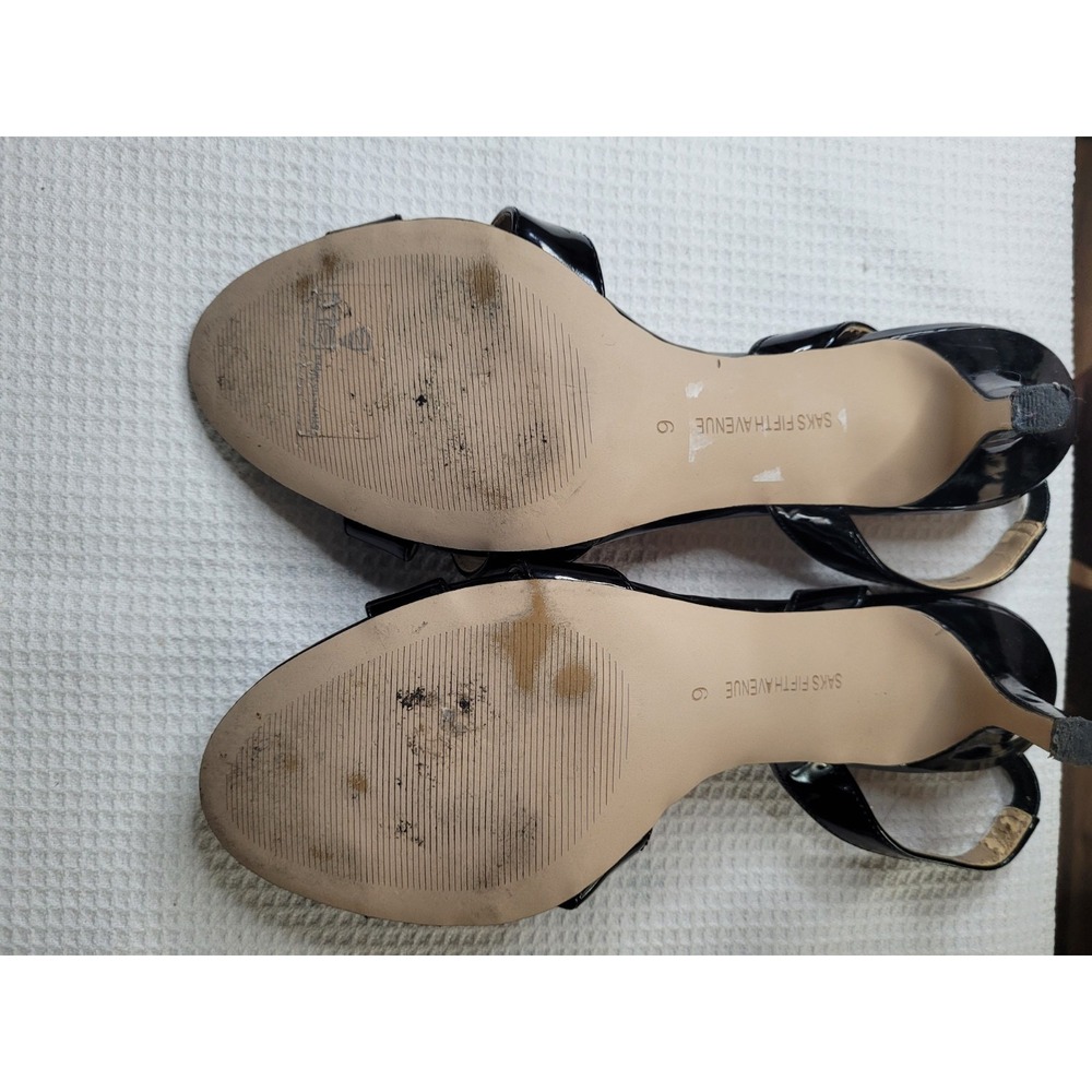 Saks Fifth Avenue Women's Black Slingback Strappy Open Toe Stiletto Heels 9 - Picture 7 of 8